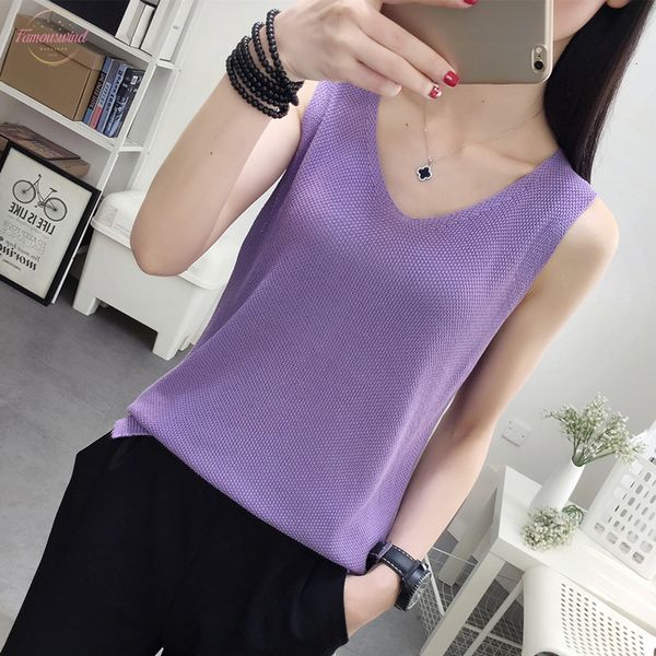 

women fashion summer icecream camisole glittering crop bruiser knitting v-neck blouse casual tank, White
