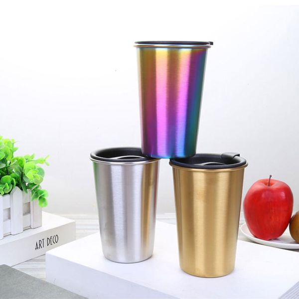 

304 stainless steel mug stainless steel with color sippy cup coffee milk tea cup vacuum straight cup with lid t3502