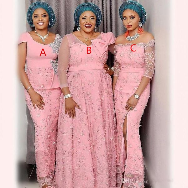 

luxurious 3 styles plus size bridesmaid dresses lace appliques sheer long sleeves maid of honor bridemaid gowns, White;pink