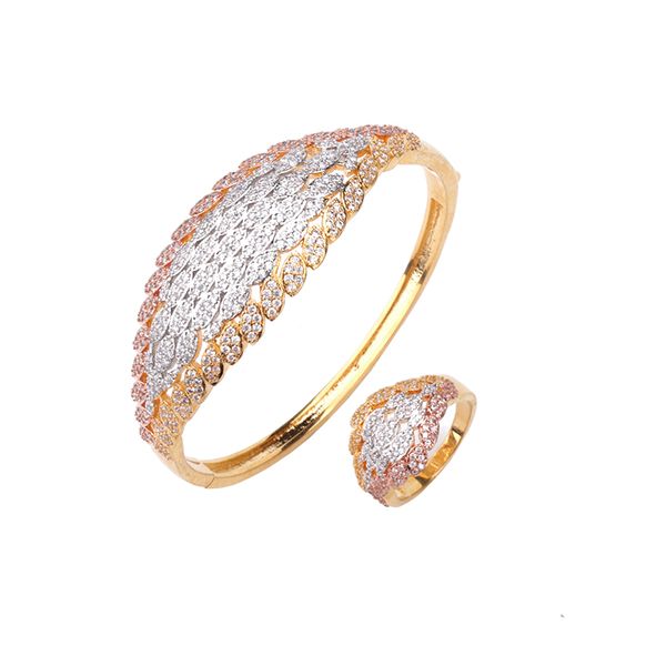 

luxury classic fashion bracelet with ring copper zircon three color jewelry wedding women's party africa europe jewelry b1091, Black