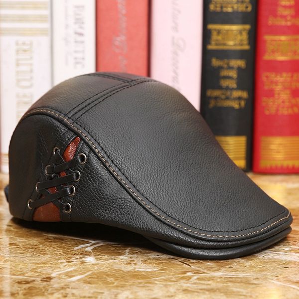 

2019 new arrival men's leather caps leather caps beret spring and autumn fashion single forward cap england hat casual, Blue;gray