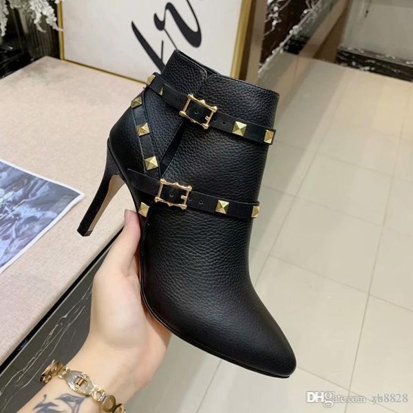 

2019 new classic fashion luxury women's boots ankle boots leather comfortable women's short boots original box dust bag size 35-42, Black