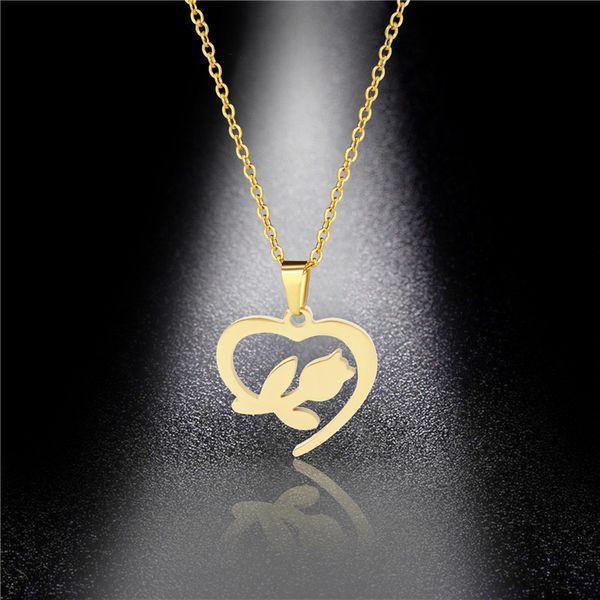 

pendant necklaces stainless steel love rose necklace heart fashion clavicle chain spot wholesale, Silver