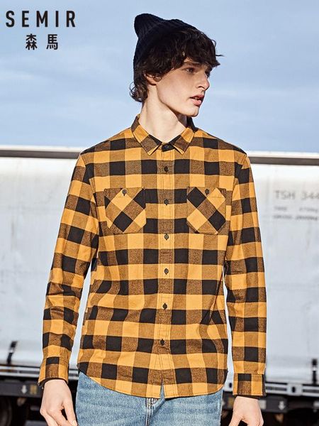 

semir flannel plaid shirt men 2020 long sleeve shirt men's cotton thickening grind winter plaid korean tide, White;black