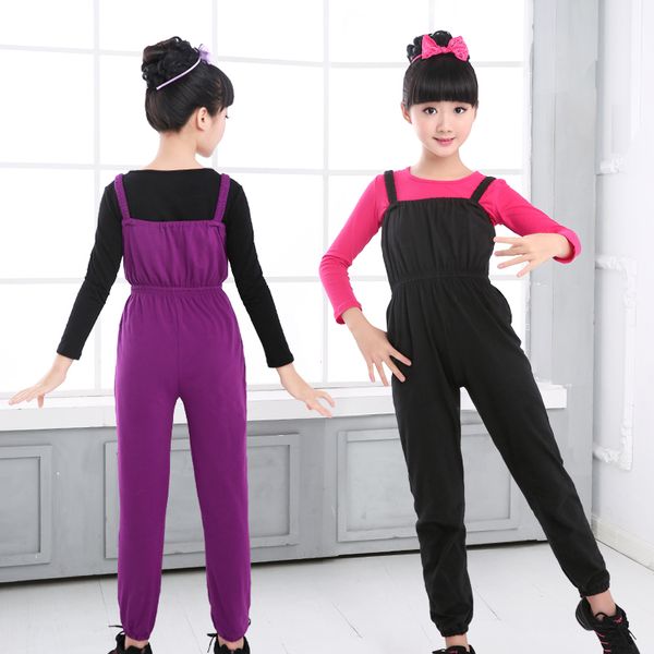 

girls kids ballet leotard jumpsuit children cotton gymnastic suspenders pants black purple ballet clothes dancewear, Black;red
