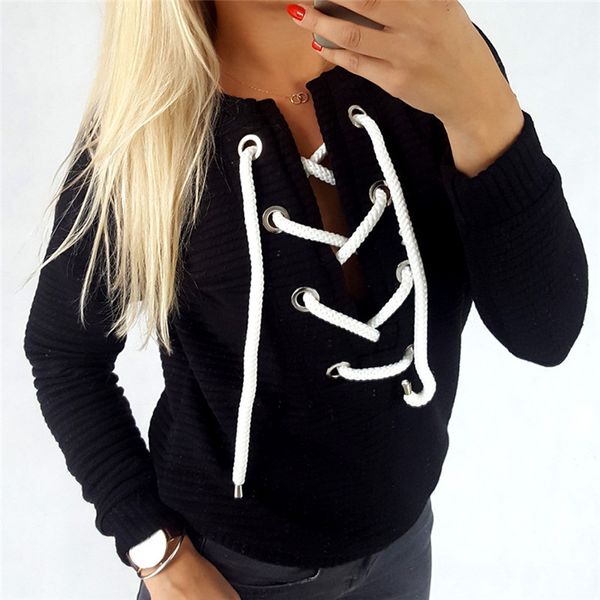 

2017 hoodies women bandage hooded sweatshirt long sleeve pullover loose casual hoody black green red plus size sudaderas mujer