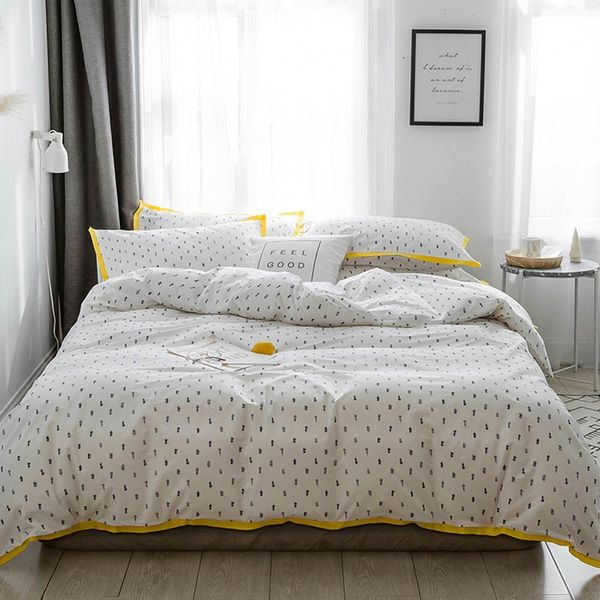 

2019 ins simple little pineapples bed cover duvet cover set cotton bedding set bedlinens twin  king flat sheet fitted sheet