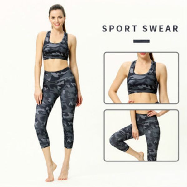

women designer yoga suit two-piece fitness bra exercise suit print exercise suit tight leggings sleeveless part sale