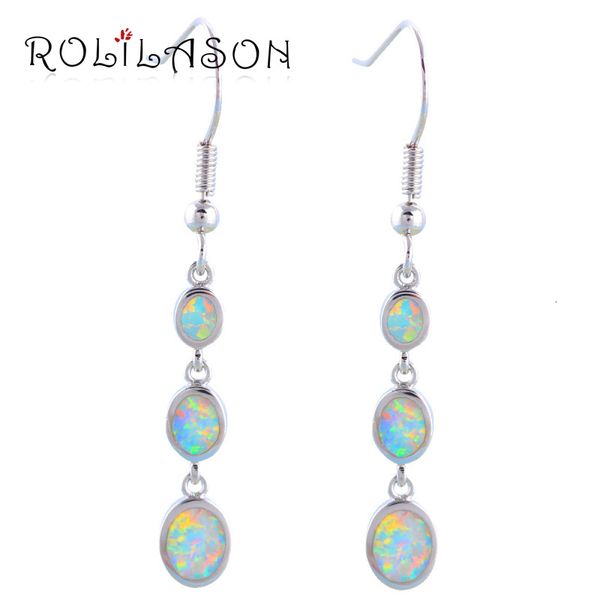 

rolilason unique design dangle earrings for women white fire opal 925 silver birthday gift fashion jewelry oes614