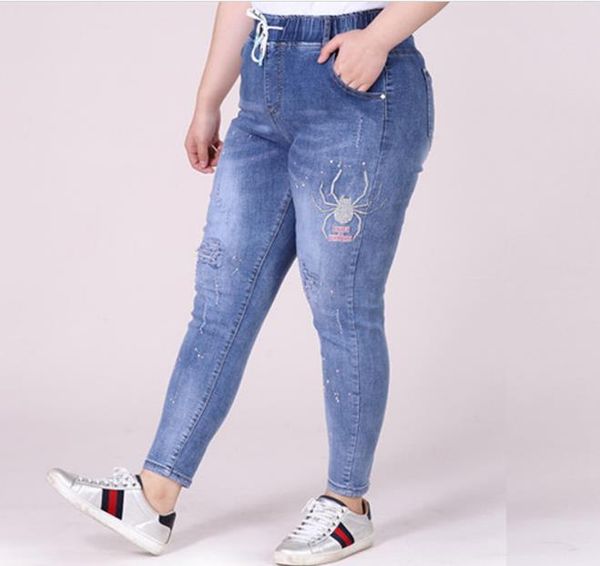 

2020 women stretch ripped distressed skinny high waist denim pants shredded jeans trousers, Blue