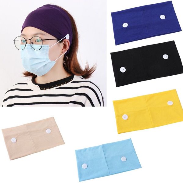 

face mask holder headbands with button solid color cotton wide elastic hair bands turban women accessories, Slivery;white