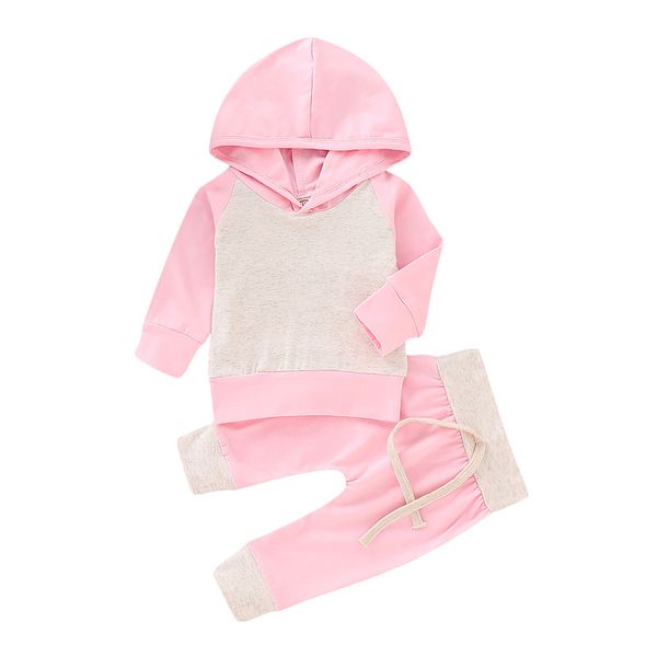

infant baby solid set toddle girls solid stitching hoodie kids casual clothes girls vÃªtement vÃ©bÃ© baby outfits hoodie pants set 06, White