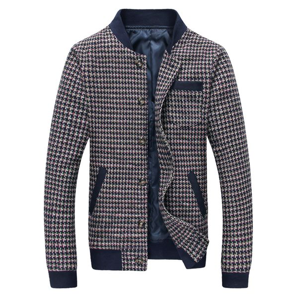 

mens melton jackets big size 6xl winter coat slim wool full lining rib sleeve plaid stand collar casual male clothing drop ship, Black;brown