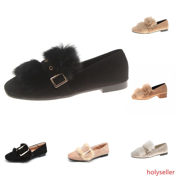 

2020 new women s vintage casual leather mid-heeled shoes with fluffy feather brown black gray outdoor walking shoes main10