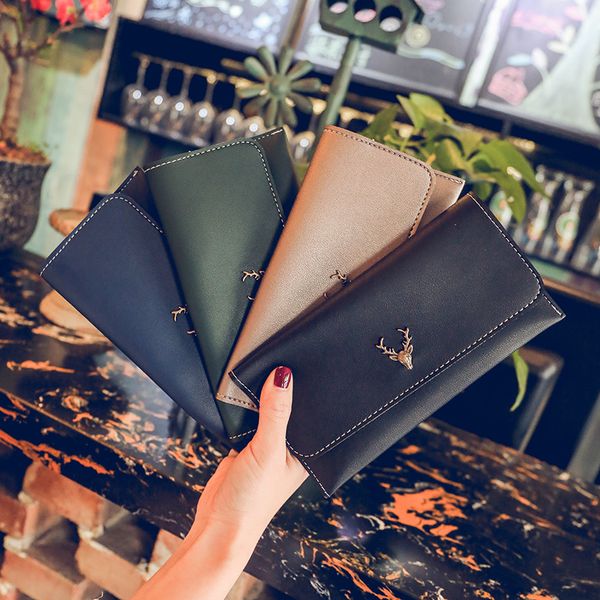 

clutch wallets lady purses pu leather long girls deer wallet cards id holder moneybags clips female envelope bags women wallet, Red;black