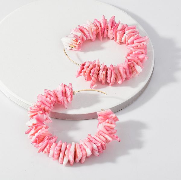 

2019 new bohemian pink blue white yellow purple natural shell c shaped hoop earrings for women statement earring, Golden;silver