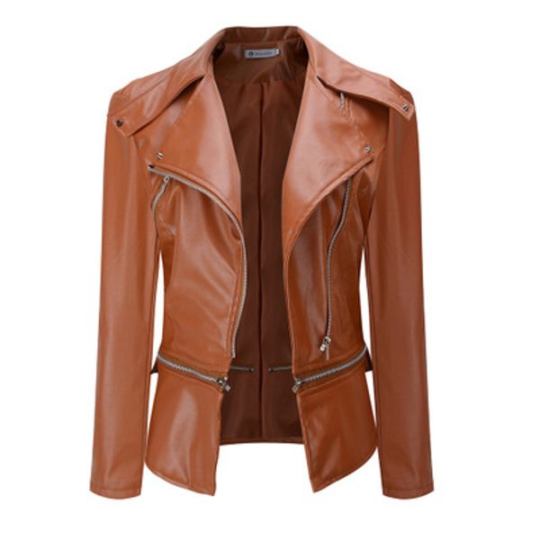

женщины мотоциклетная кожаная куртка модные женские тонкие куртки молния две кожаные женские шею отворотом зимнее пальто, Black;brown