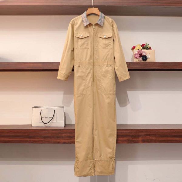 

2019 early autumn vintage plaid stitching work jumpsuit nine-point pants women clothing pants women, Black;white