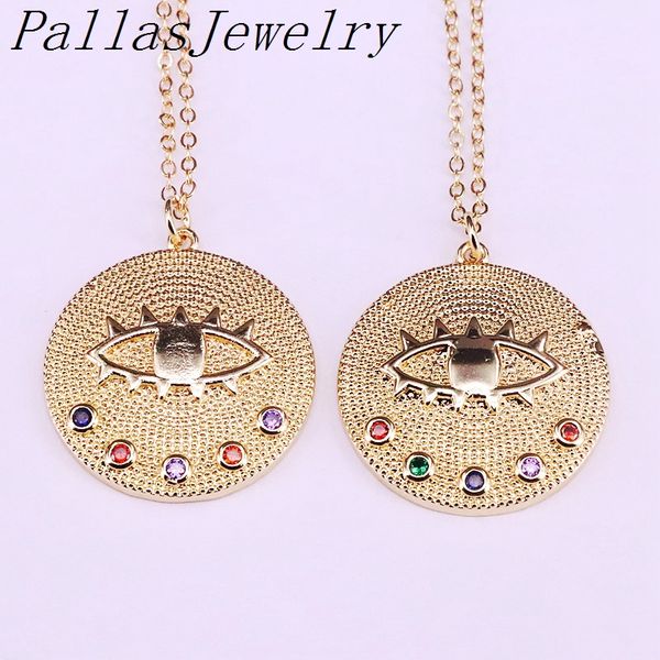 

10pcs fashion round eye pendant charm micro paved cz zirconia jewelry golden necklace, Silver