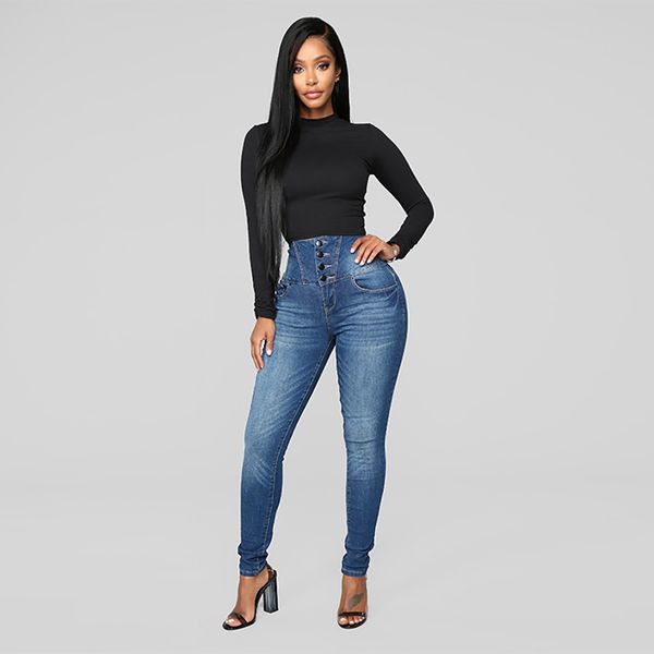 

women jeans femme slim solid denim plus size autumn spring elastic butto loose hole denim casual small feet cropped jeans 2019, Blue
