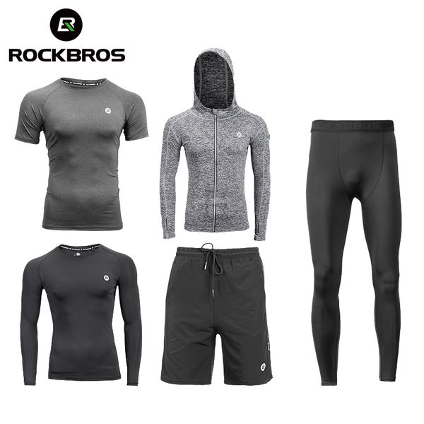 

rockbros running sets gym sportswear suit fitness t-shirt shorts sports training clothes breathable jogging pants men sweatpants, Black;blue