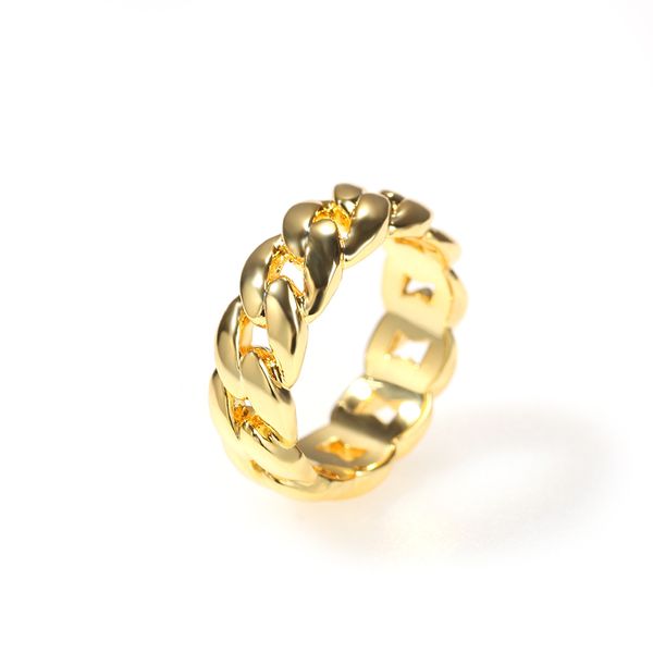 Ювелирный стилист, однотонное позолоченное медное кольцо для мужчин и женщин, кубинское кольцо, микро-цепочка, хип-хоп, пары, кольца из стали
