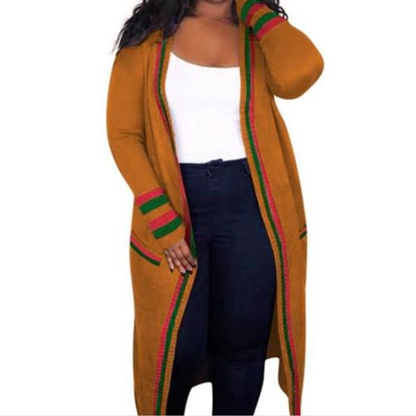 

red green stripe long womens outerwear ribbon plus size spring ladies designer cardigan coats female clothing, Black