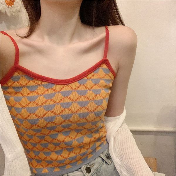 

2019 women summer elegant and classic fashion design concise casual all-match slim fit color-blocked short style camisole*, White