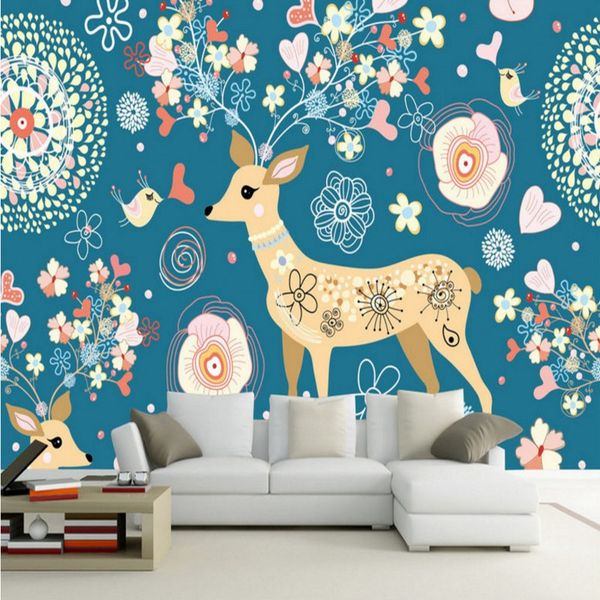 

drop shipping custom p wallpaper abstract hand painted tree flower bird elk tv background wall restaurant bedroom custom