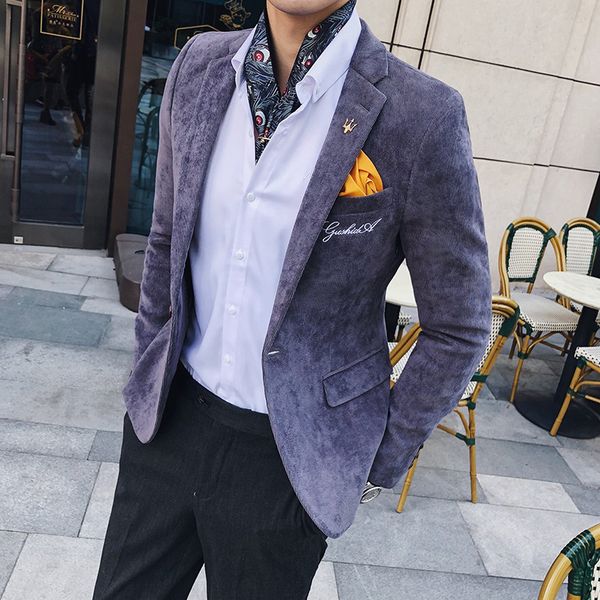 

autumn and winter new wave male korean version of the self-cultivation casual suit men's jacket british wind corduroy small suit, White;black