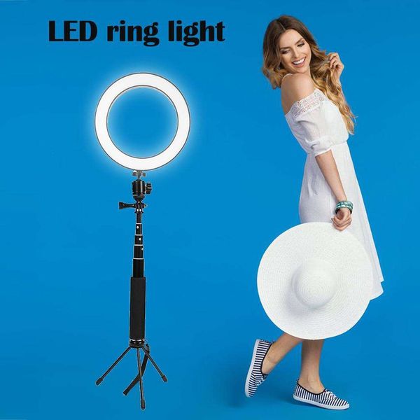 

8 inch mini led ring light portable circular lamp 80led video studio light lamp ball head tripod monopod kit