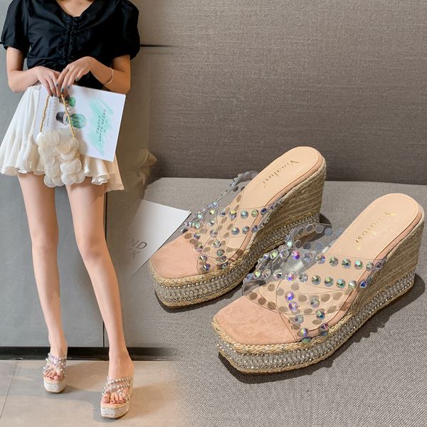 

beach shoes glitter slides ladies' slippers low fashion slipers women platform on a wedge heeled mules sabot jelly, Black