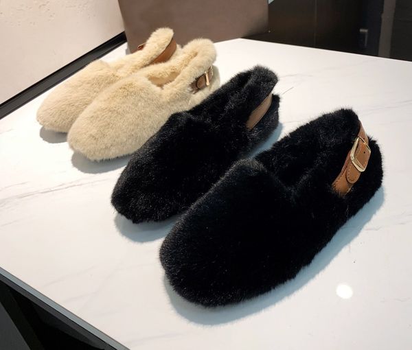 

2019 brand fashion women winter fur loafer casual designer shoes woman snow shoes sapatos femininos zapatos mujer chaussure femme, Black