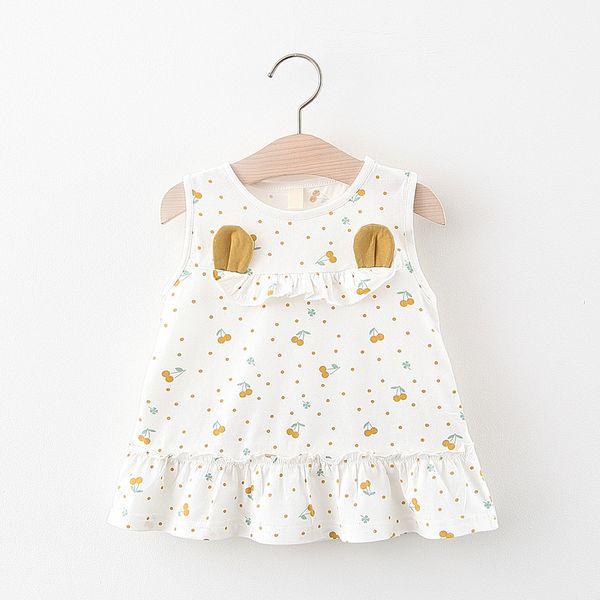 

2020 summer baby girls ears dot cherry print dress, Red;yellow