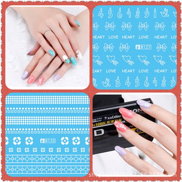

5sheet houndstooth letter white nail water stickers designs nail art stickers decals makeup diy water tattoos manicure b121-144, Black