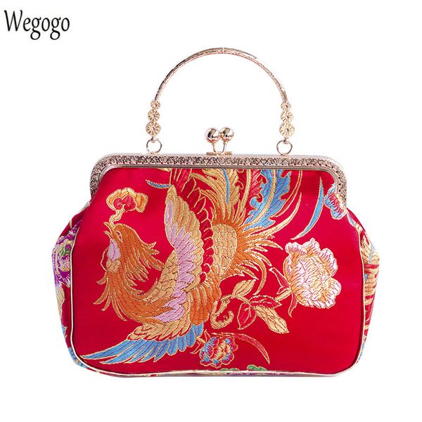 

2020 new bridal bag women's wedding bag phoenix embroidered red handbag retro bride purse party totes birthday new year gift