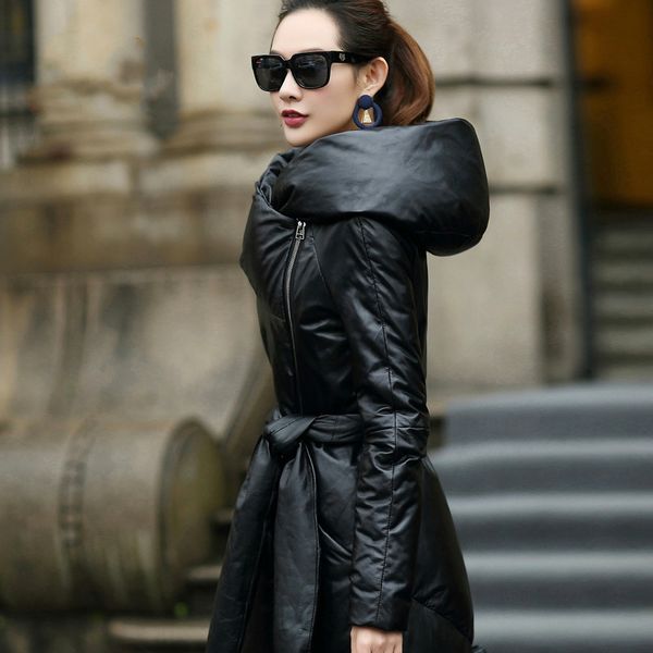 

women's leather & faux 2021 genuine jacket women sheepskin coat duck down ladies coats winter xs15d99-17 yy1863, Black