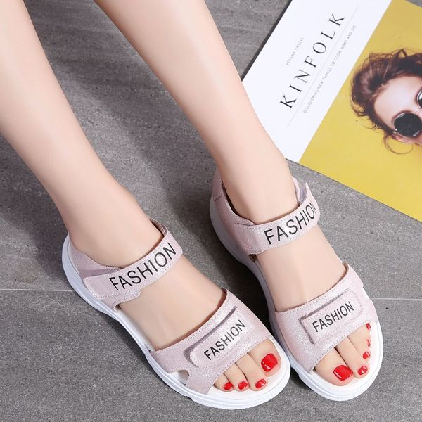 

fashion summer women open toe sandals casual flat sandals for women 2019 hook loop womens flat peep toe, Black
