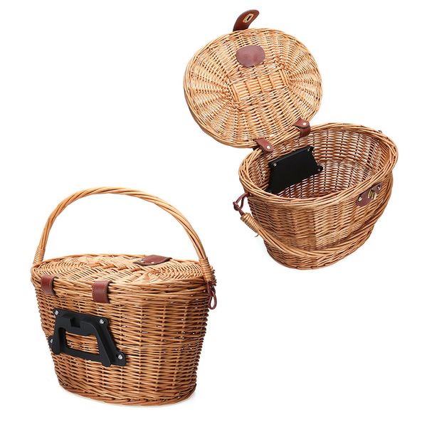 

велосипед передняя корзина плетеная mtb дорожный велосипед корзина с крышкой ручной работы натуральный ротанг велосипед хранения грузовой ко