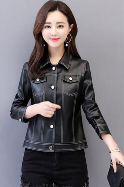 

women europe and the united states spring and autumn fashion business british new trend boutique slim large size sheep leather coat m-4xl, Black
