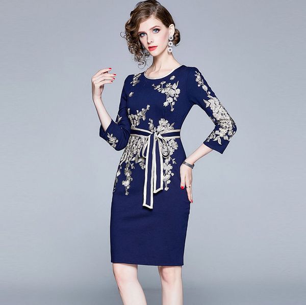 

womens designer temperament heavy embroidery bow tie slim season dressji6i, Black;gray