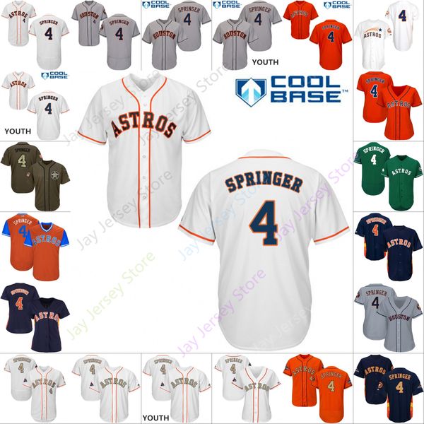 

2019 Houston 4 George Springer Jersey Astros Jerseys Cool Base Flexbase Home Away White Black Red Grey Pullover Button Men Women Youth