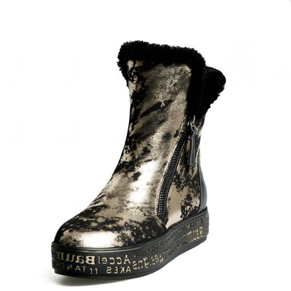 

2020 brand quality snow boots women natural leather winter short boots shoes woman flat heels fur ankle, Black