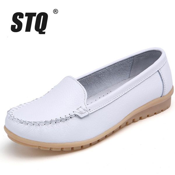

stq 2019 autumn women flats shoes women genuine leather shoes woman cutout loafers slip on ballet flats ballerines flats 169, Black