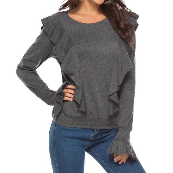 

женская мода роскошные белл рукава рубашки новое прибытие женские повседневные футболки сплошной цвет с длинным рукавом футболка уличная руб, White