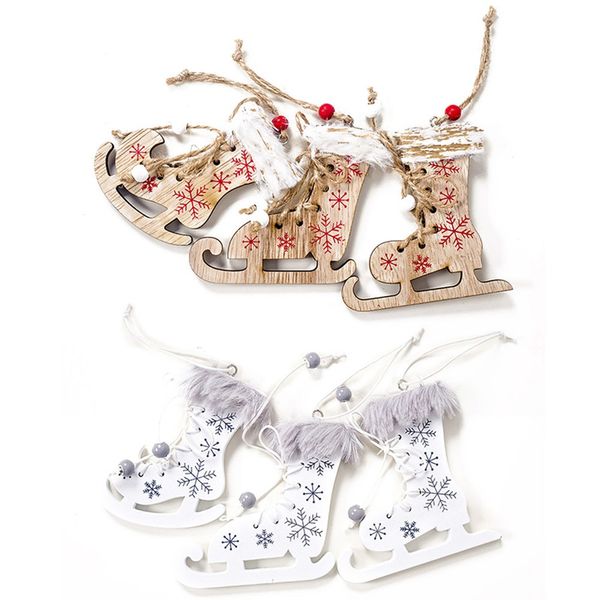 

3pcs christmas painted decorative pendant christmas tree skates ski shoes pendant home door and tree decorations
