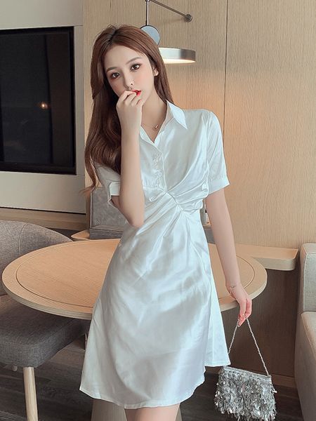 

women dresses super fairy french minority irregular dress women 2020 summer new waist slimming temperament shirt skirt, White;black