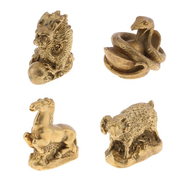 

4pcs solid brass chinese zodiac animal figurine ornament lucky statue
