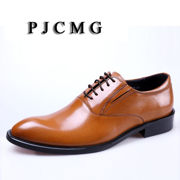 

pjcmg brand mens dress genuine leather black/brown lace-up pointed toe formal business wedding office men flats shoes