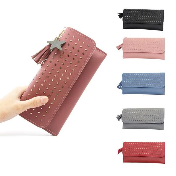 

studded wallet zipper coin purse rivet wallet women's new long card document holder 2020 women's dropship y1.9, Red;black